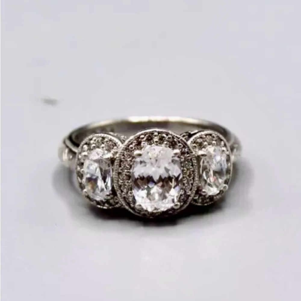 Tacori 925 3 stone oval halo ring